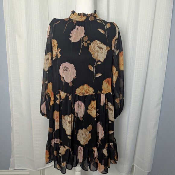 Maison Tara Dress, Size 6, Black with Orange-ish Floral Design - Picture 1 of 7